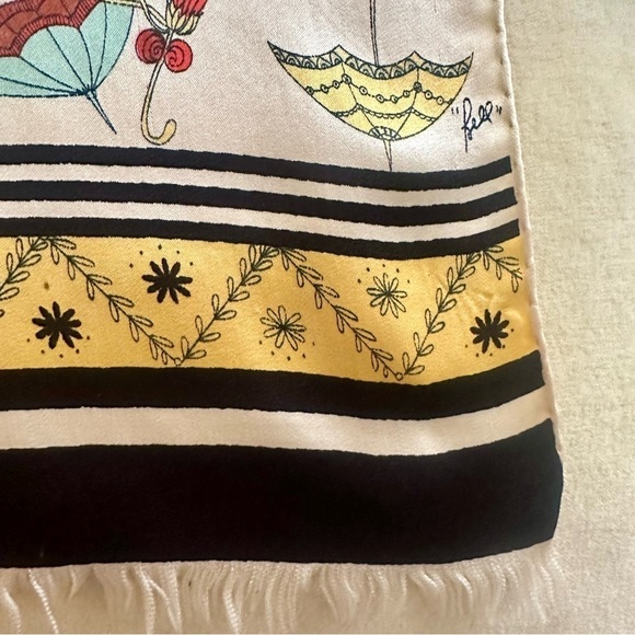 Vtg BELL Silk Twill Hand Painted Fringed Scarf Made in Italy - Picture 4 of 11